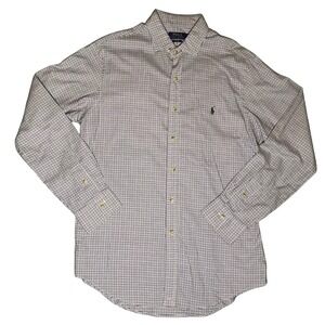 Polo Ralph Lauren Slim Fit Mens Purple Check Button Down Shirt Large 100% Cotton